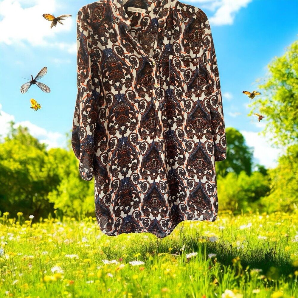 Wishful Park Tunic Large Multicolor Paisley Sheer Lightweight Good Condition